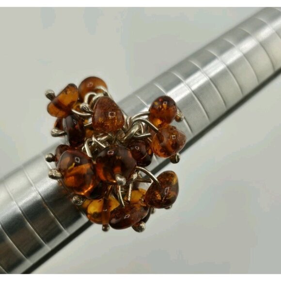 Baltic Amber Cluster Sterling Silver Ring Modernist Adjustable Vintage Polish - Picture 2 of 12